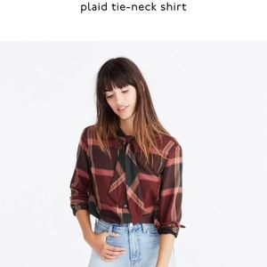 Madewell Plaid tie-neck shirt